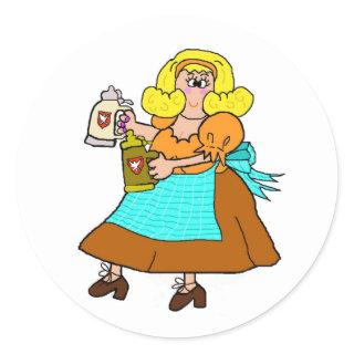 German Barmaid with Steins of Beer Stickers