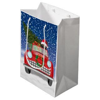 German Shepherd Dog Driving Car In Snow Christmas  Medium Gift Bag