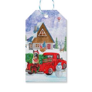 German Shepherd In Christmas Delivery Truck Snow  Gift Tags