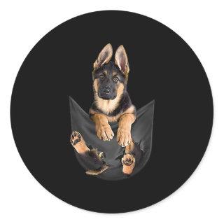 German Shepherd In Pocket T-Shirt Funny Dog Lover Classic Round Sticker