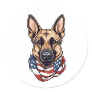 German Shepherd Patriotic American Flag Dog  Classic Round Sticker