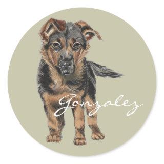 German Shepherd Puppy Drawing Classic Round Sticker