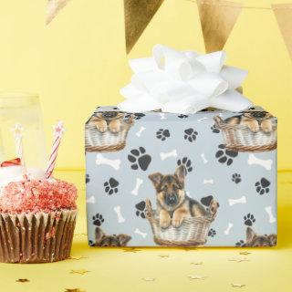 German Shepherd Puppy in Basket Paw Print