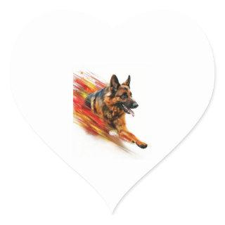 German Shepherds in Supersonic Speed Heart Sticker