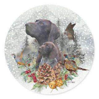 German Shorthaired Pointer in winter  Classic Round Sticker