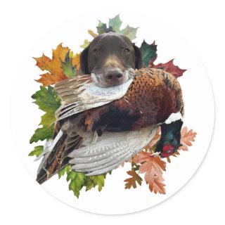 German Shorthaired Pointer with pheasant Snow Glob Classic Round Sticker