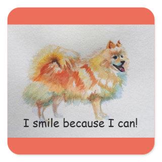 German Spitz Dog 'I Smile Because I Can' Card Square Sticker