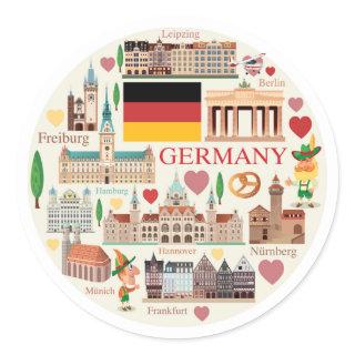 Germany Travel Icons Classic Round Sticker