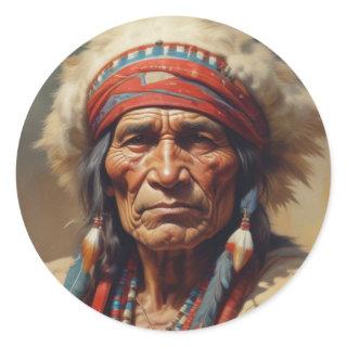 Geronimo Indian Chief Warrior Portrait Classic Round Sticker
