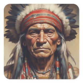 Geronimo Indian Chief Warrior Portrait Square Sticker