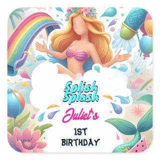 Get Water Park Cool Summer splash pad 1st birthday Square Sticker