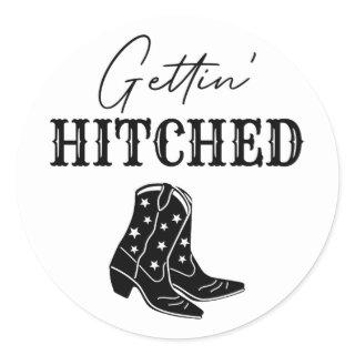 Getting Hitched Bride Western Bachelorette Party  Classic Round Sticker