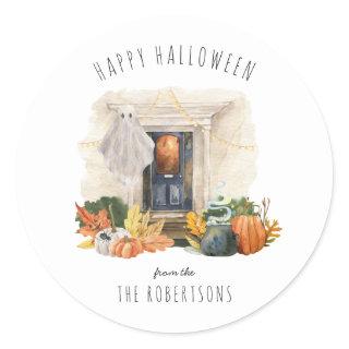 Ghost & Pumpkins | Happy Halloween Treat Classic Round Sticker