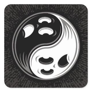 Ghost Yin Yang Black and White Square Sticker
