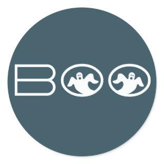 Ghostly Boo Halloween Stickers, Blue and White Classic Round Sticker