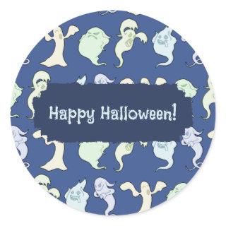 Ghosts Haunted Halloween Pixel Art Pattern Classic Round Sticker