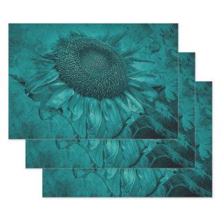 Giant Sunflower Teal Blue Vintage Antique  Sheets