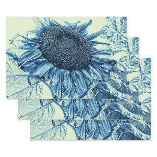 Giant Sunflowers Vintage Art Blue Green Decoupage  Sheets