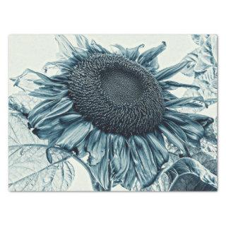 Giant Sunflowers Vintage Art Teal Blue Decoupage Tissue Paper