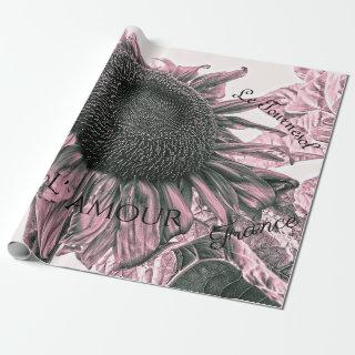 Giant Sunflowers Vintage Blush Pink Script Art