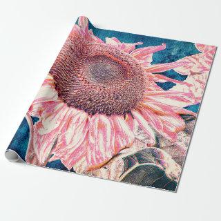 Giant Sunflowers Vintage Pink Teal Blue Decoupage