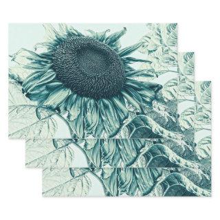 Giant Sunflowers Vintage Teal Green Decoupage Art  Sheets