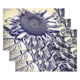 Giant Sunflowers Vintage Yellow Purple Sketch Art  Sheets