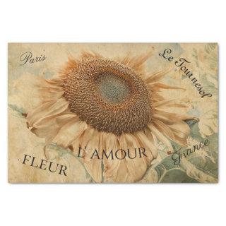 Giant Sunflowers Yellow Vintage Decoupage Script Tissue Paper
