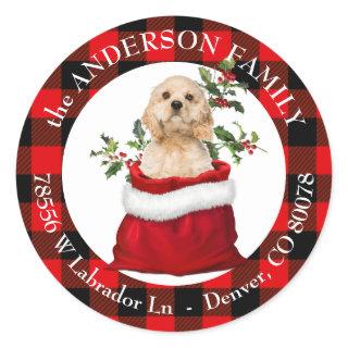 Gift Bag Cocker Spaniel Puppy Dog Plaid Frame Classic Round Sticker