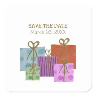 Gift Package Save The Date  Square Sticker