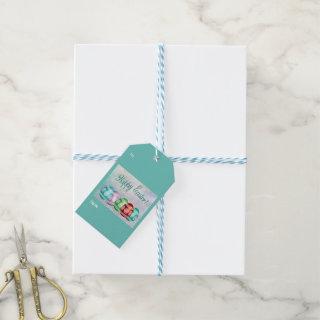 Gift Tag Colorful Easter Eggs Teal  Holiday