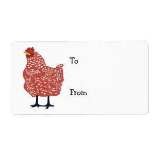 Gift tag to and from graphic, illustrated red hen