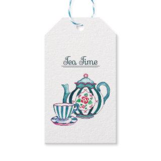 Gift Tags - Blue Striped Teapot, Cup & Saucer