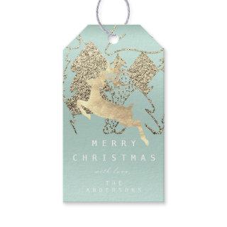 Gift To Reindeer Aqua Gold  Christmas Tree Gift Tags