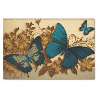 Gilded Butterfly Gold and Blue Decoupage Tissue Paper