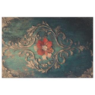 Gilded Damask Emerald Green Patina Tissue Paper