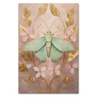 Gilded Flight, Beautiful Green Moth Formals Tissue Paper