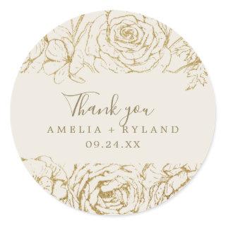Gilded Floral Cream & Gold Thank You Favor Sticker