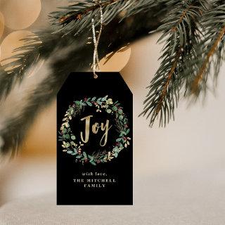 Gilded Greenery on Black | Joy Gift Tags