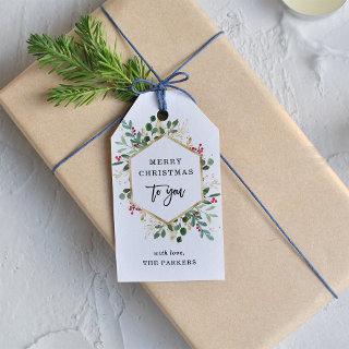 Gilded Greenery on White | Merry Christmas Gift Tags