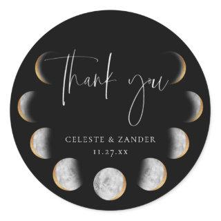 Gilded Moon Phases Wedding Thank You Classic Round Sticker