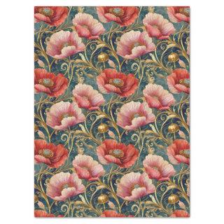 Gilded Red and Pink Poppies, Allover pattern Tissue Paper