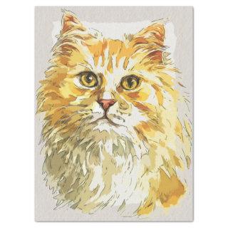 Ginger Longhair Cat Watercolor Sketch Tissue Paper