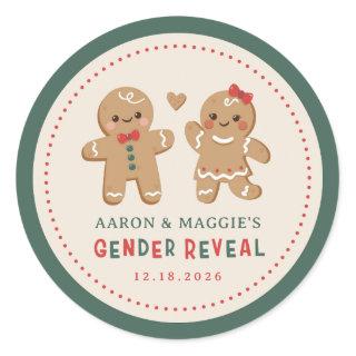 Gingerbread Christmas Gender Reveal Favor Classic Round Sticker