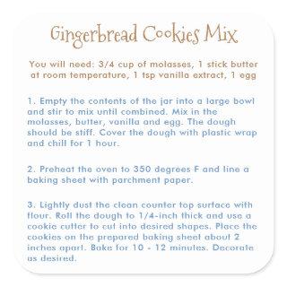 Gingerbread Cookies Mix Instructions Square Sticker