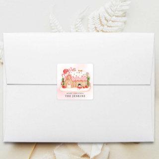 Gingerbread House Christmas Party Favor Square Sticker