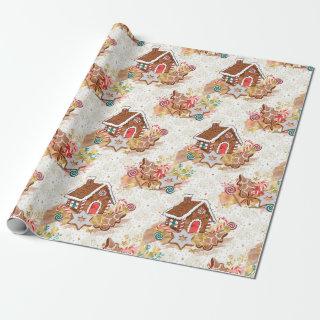 Gingerbread House & Cookies Gold Gift Wrap Paper