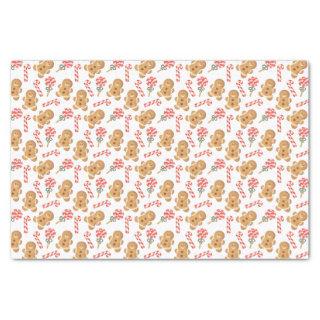 Gingerbread Man Candy Cane Christmas Pattern Tissue Paper