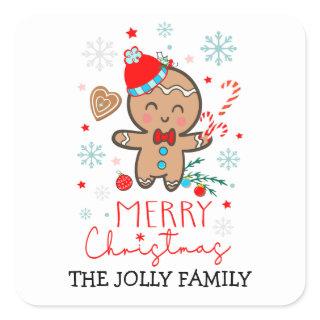 Gingerbread Man Cookie Snowflakes Merry Christmas  Square Sticker
