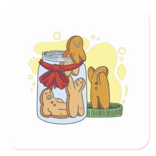 Gingerbread man cookies in jar square sticker